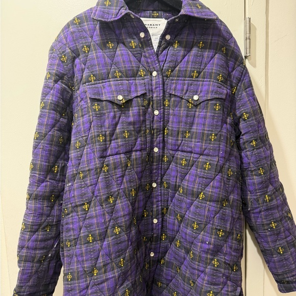 Isabel Marant Purple Plaid Quilted Puffer Jacket